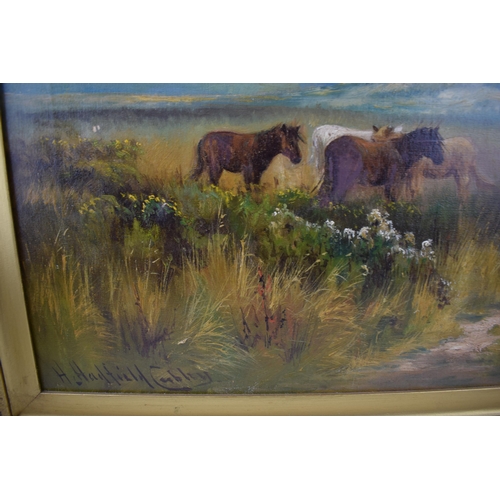 332 - Henry Hadfield Cubley (1858-1934): an oil on canvas of 'Welsh Ponies near Duffryn', signed bottom le... 