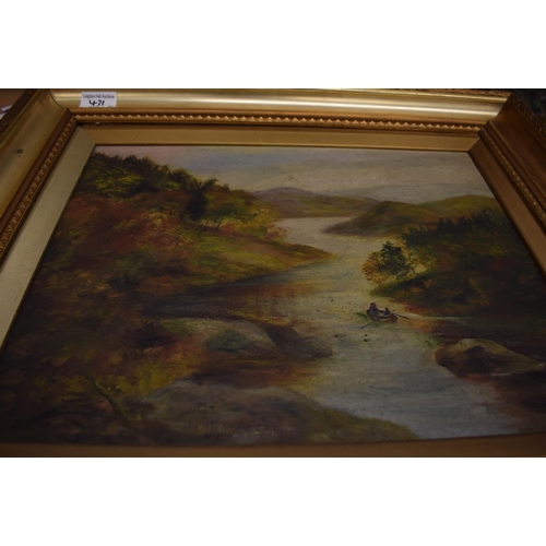 334 - A collection of original artwork to include  an oil on board of a sailing scene in gilt frame, a boa... 