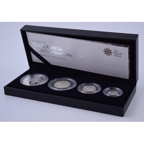 349 - Royal Mint 2011 Britannia silver proof four coin set, boxed with certificate.