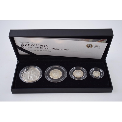 349 - Royal Mint 2011 Britannia silver proof four coin set, boxed with certificate.