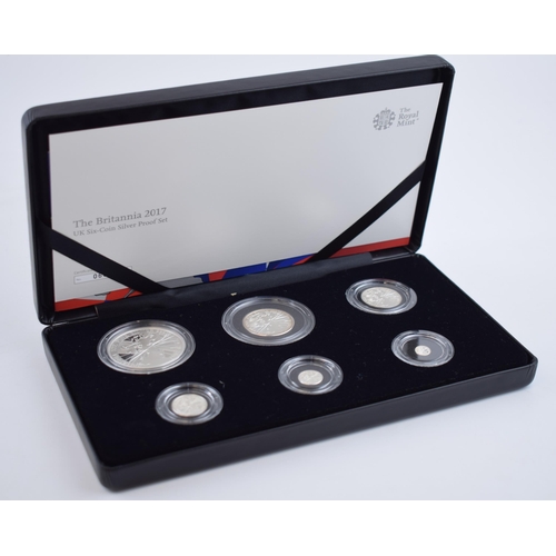 350 - Royal Mint 2017 Britannia silver proof six coin set, boxed with certificate, in cardboard sleeve.