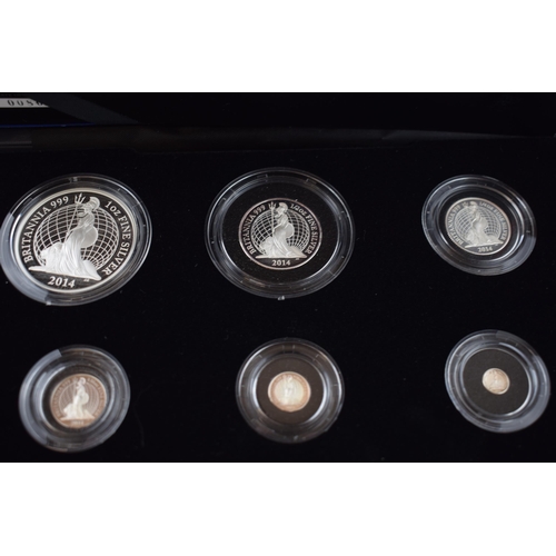 350A - Royal Mint 2014 Britannia silver proof six coin set, boxed with certificate, in cardboard sleeve.