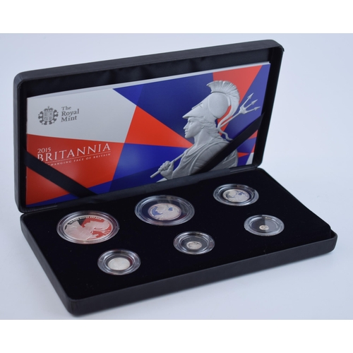 351 - Royal Mint 2015 Britannia silver proof six coin set, boxed with certificate, in cardboard sleeve.