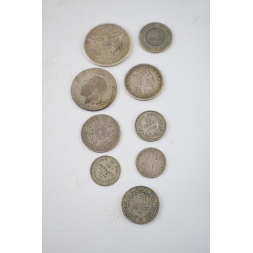 356 - Coins to include British Pre-1920 silver coins such as 2 Victorian Crowns and an early Georgian exam... 