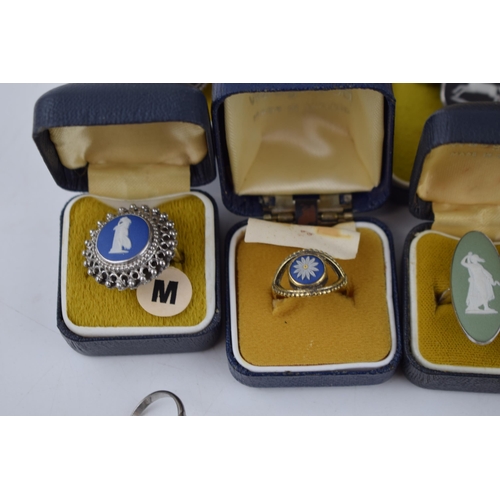 64 - A collection of Wedgwood Jewellery to include 6 silver Jasperware rings, a pair of silver mounted cu... 