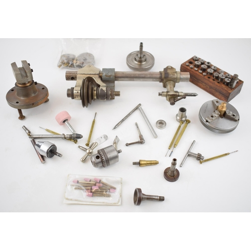 370 - Wolf Jahn watchmaker's lathe, collet set and chucks together with attachments. 25cm.