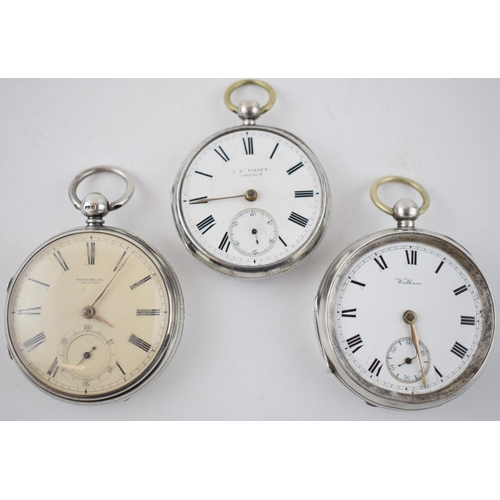 373 - A collection of 3 antique hallmarked silver pocket watches. Of note examples by Waltham and Fattorin... 