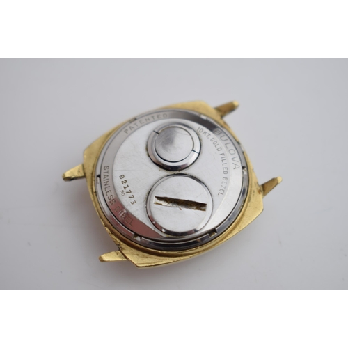 382 - Bulova Accutron gentleman's electric wristwatch. Gold tone outer case. Silvertone face, applied bato... 