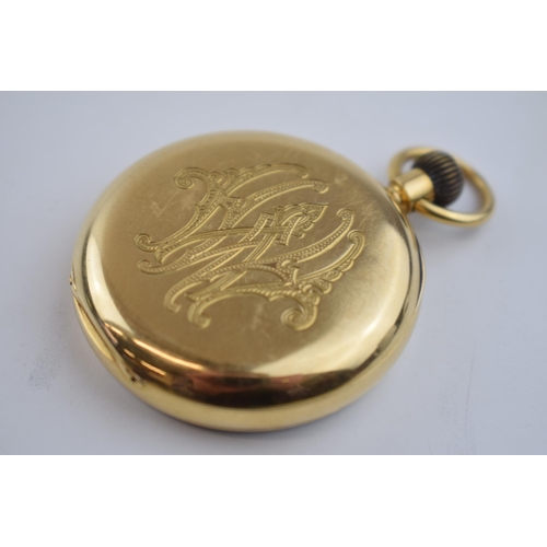 390 - 18ct gold top-wind pocket watch with 18ct gold dust cover, H Pidduck & Sons, Roman numerals to dial,... 