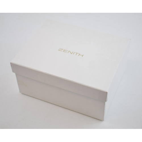 392 - Boxed Zenith 9ct gold ladies wristwatch on 9ct gold bracelet, with white dial, 18mm wide, 22.1 grams... 