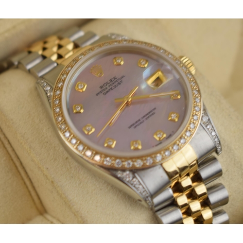 396 - Rolex Oyster Perpetual Datejust bi-metal, 18ct gold and stainless steel Jubilee bracelet. Diamond en... 