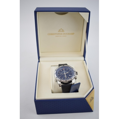 399 - Boxed Christophe Duchamp Velocite VI gents chronograph wristwatch, on structured rubber strap, 43mm,... 