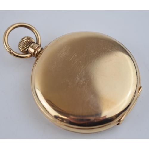 400 - 9ct gold full hunter pocket watch, top wind, roman numerals to white dial, winds, ticks, sets and ru... 