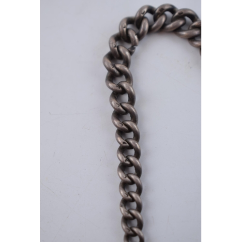 402 - Hallmarked silver albert chain / watch chain, with T bar, 26.6 grams, graduated links, 23cm long.