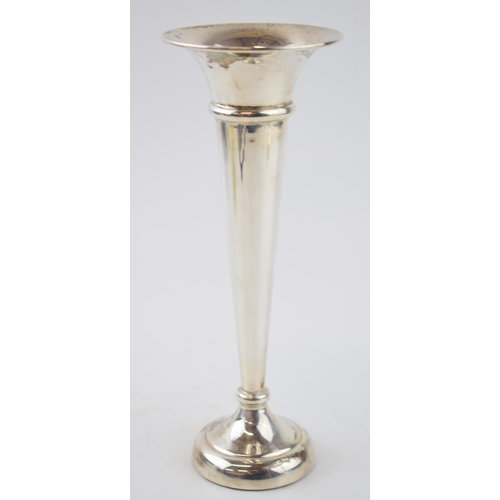 405 - Sterling silver fluted bud vase with weighted base. Sterling silver. Hallmark rubbed, showing JBC&S ... 