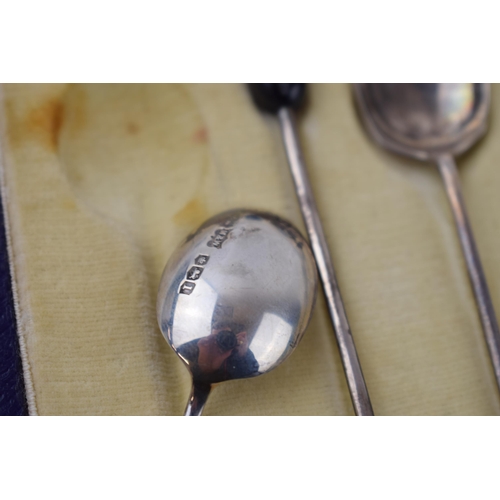 420 - Hallmarked silver set of 6 tea spoon with sugar tongs, given to Revered E Leah of Westwood Road, Lee... 