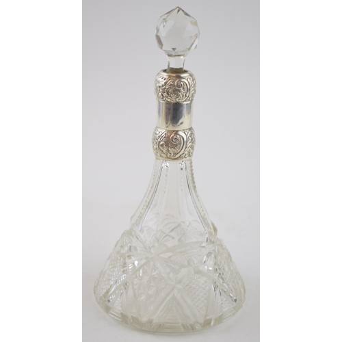 433 - Silver collared cut glass perfume bottle, ornate decoration, Birmingham 1898, J C & Co Ltd, 20cm tal... 