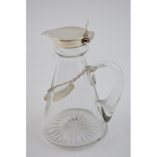 443 - Silver topped glass noggin, Birmingham 1926, Hukin & Heath, with a decanter label 'Brandy', Chester ... 