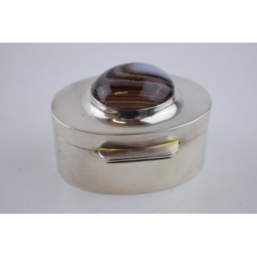 445 - Hallmarked silver oval trinket box, Birmingham 1910/11, WHH, set with hardstone, 7cm wide.