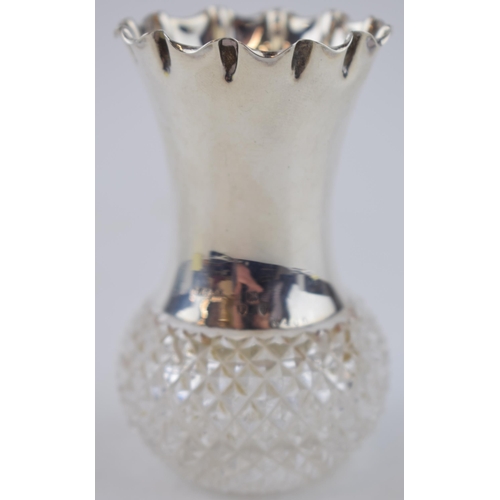 446 - Silver and glass posy vase, London 1895, J Grinsell & Sons, 8cm tall.