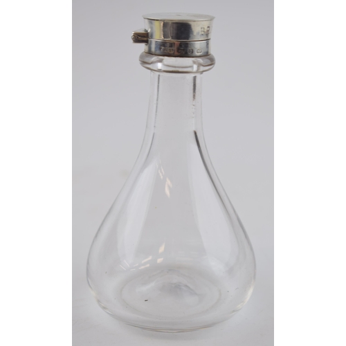 447 - Silver and glass brandy flask, Birmingham 1895, J Grinsell and Sons, 13.5cm tall.