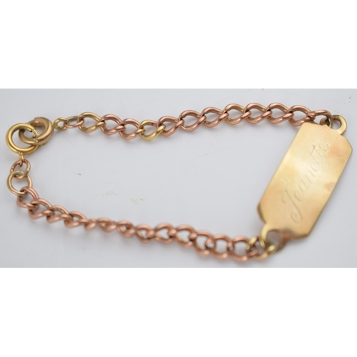 463 - 9ct gold ID bracelet with engraving to front and reverse, 22cm long, 15.8 grams.