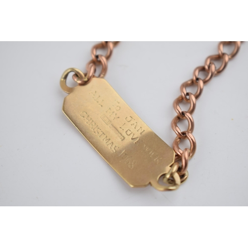 463 - 9ct gold ID bracelet with engraving to front and reverse, 22cm long, 15.8 grams.