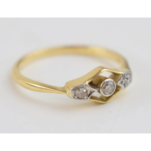 464 - 18ct gold and platinum diamond ring, in an Art Deco style, 2.3 grams, size N.