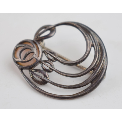 475 - Hallmarked silver brooch in the Charles Rennie Mackintosh style, 2.9 grams, Kit Heath, 26mm.