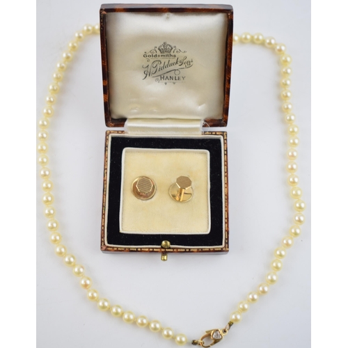 484 - A cased pair of 9ct gold studs, H Pidducks of Hanley, 1.8 grams, together with a set of 18ct gold mo... 