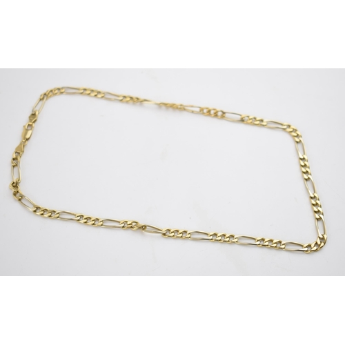 506 - An 18ct yellow gold figaro chain marked .750 Length approx 19cm. Weight 30 grams. 18.5