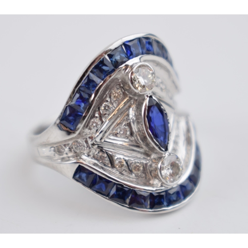 507 - 18ct white gold Art Deco style ring, set with 2ct of sapphire and 0.55ct of diamond, 8.5 grams, size... 