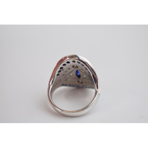 507 - 18ct white gold Art Deco style ring, set with 2ct of sapphire and 0.55ct of diamond, 8.5 grams, size... 