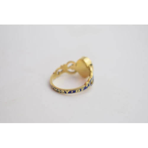 510 - 18ct gold antique mourning ring, with blue enamelled decoration featuring an eye, 3.3 grams, size M,... 