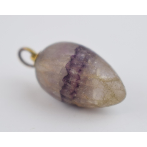 511 - Victorian egg shaped pendant, made from Blue John, 22mm long, 6.1 grams, with fixing.