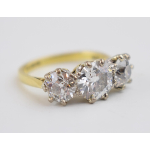 524 - 18ct yellow gold diamond 3 stone ring, total diamond weight circa 3.59ct, with single central 1.75ct... 