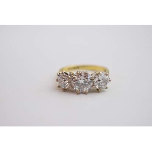 524 - 18ct yellow gold diamond 3 stone ring, total diamond weight circa 3.59ct, with single central 1.75ct... 