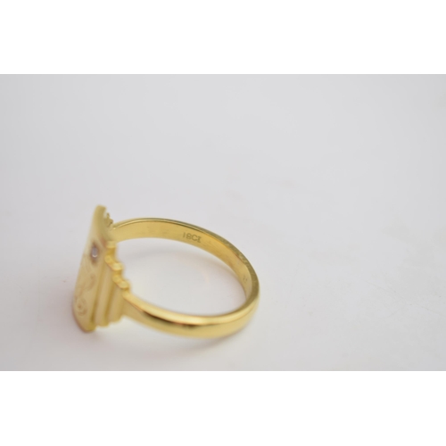 539 - 18ct gold ring set with diamond chip, engraved with initials, size X, 8.6 grams.