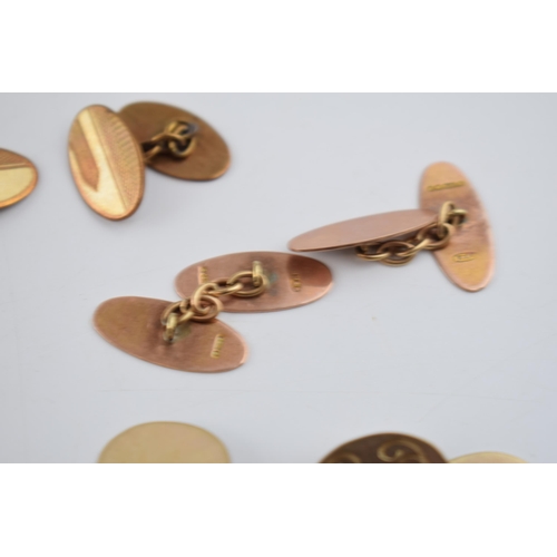 541 - Two pairs of 9ct gold cufflinks, one in rose gold, 10.4 grams, together with a plated pair (3 pairs)... 