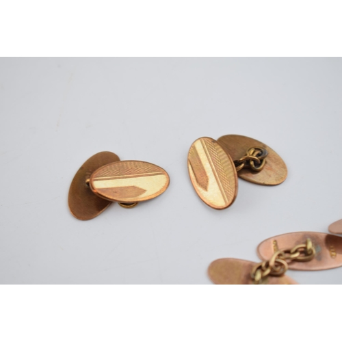 541 - Two pairs of 9ct gold cufflinks, one in rose gold, 10.4 grams, together with a plated pair (3 pairs)... 