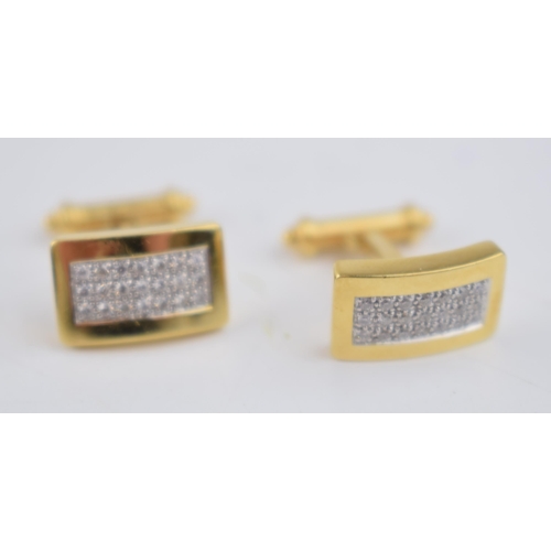 588 - 18ct gold diamond set cufflinks, 21 small diamonds in each link, gross weight 10.41g.  Marked .750 a... 