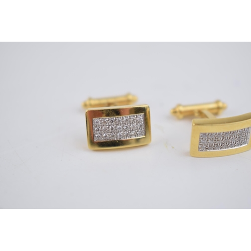 588 - 18ct gold diamond set cufflinks, 21 small diamonds in each link, gross weight 10.41g.  Marked .750 a... 