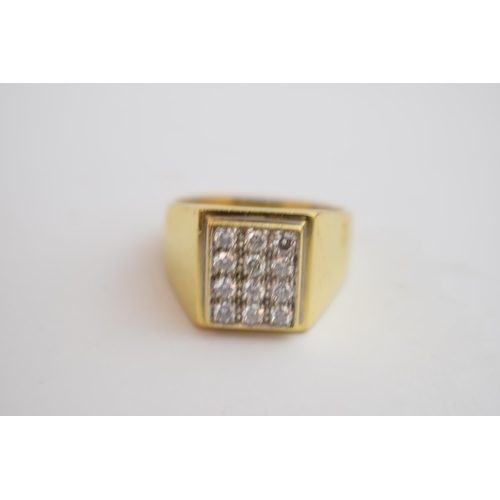 593 - 18ct gold large & heavy 12 diamond set ring, weight 19.9g.  Total diamond weight 1.00ct approx. (12 ... 