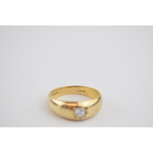 598 - 9ct gold hallmarked single diamond gypsy set ring, diamond measures 0.20 ct approx.  Weight 5.8g, ri... 