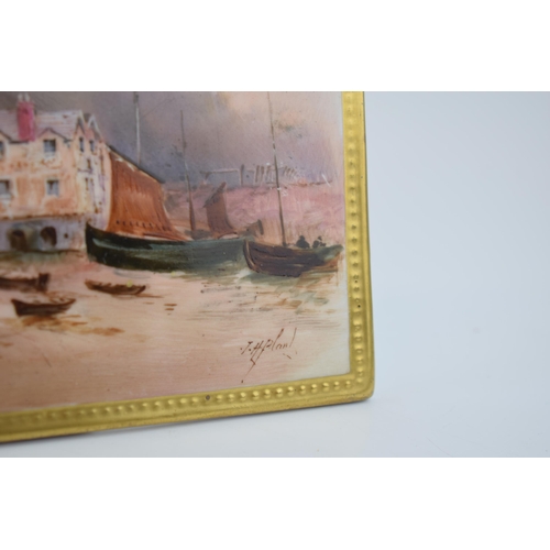 43 - Royal Doulton posy holder decorated with the Red Lion Hotel, Clovelly, Bideford, signed J H Plant, 1... 