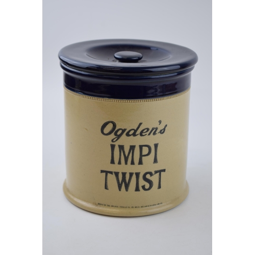 202B - Ogden's Impi Twist two-tone stoneware lidded jar, 17.5cm tall.