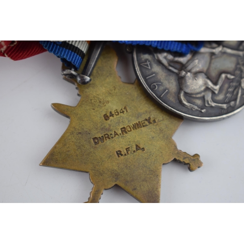 217C - A trio of World War medals to include 1914-1915 star, 1914-18 silver medal and the Great War medal, ... 