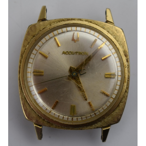 382 - Bulova Accutron gentleman's electric wristwatch. Gold tone outer case. Silvertone face, applied bato... 