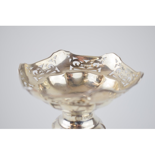 554 - Hallmarked silver ornate trumpet vase, pierced decoration, loaded base, Sheffield 1922, 28cm tall, g... 