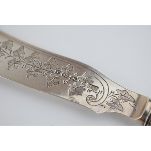 555 - Victorian silver and mother of pearl knife and fork, Birmingham 1873 (2), 22cm long.